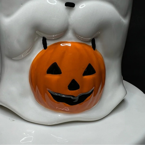 Halloween Happy Ghost w/ Pumpkin Pal Ceramic XL Cookie Jar - 2 Mugs & Spoon Rest - Picture 6 of 16